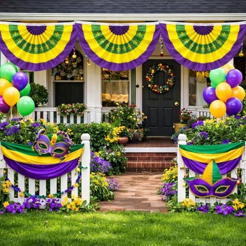 3Pack Mardi Gras Bunting 2x20Ft Large Carnival Bunting Banner Purple, Green, Gold Stripe for Mardi Gras, Lent, Easter, Home Decor Outside Garden Fence New Orleans Themed Party Décor Indoor Outdoor - Image 7