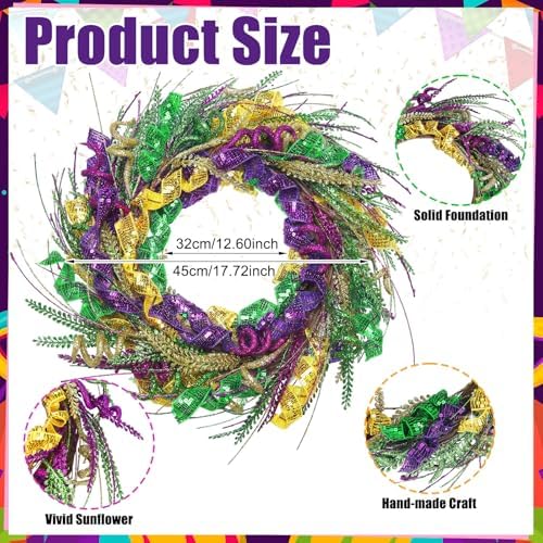 Tingjoo 2 Pcs Mardi Gras Welcome Door Mat and Wreath Set - Image 3