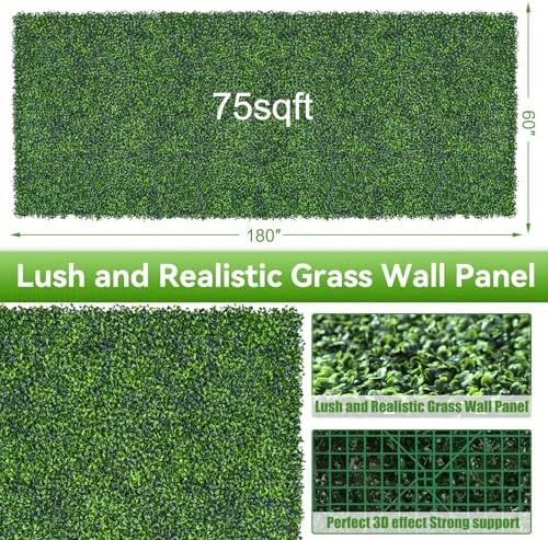 Artificial Boxwood Roll,60x180 in(75 sqft) UV-Anti Faux Ivy Grass Wall - Image 2