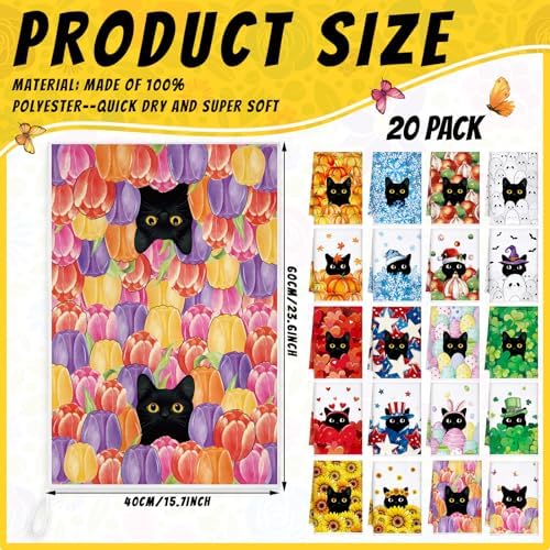 FuWeave Black Cat 20 Pcs Seasonal Holiday Kitchen Hand Towels Set - Image 3