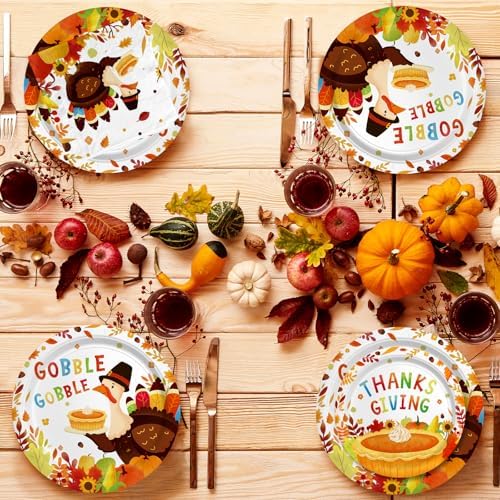 Thanksgiving Turkey Party Supplies Kit - Autumn-Themed Disposable Dinnerware Set with Plates and Napkins for 50 - for Thanksgiving Party Decoration - Image 6