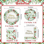 Christmas Party Supplies, Serve 50, Christmas Seasonal Holly Tableware Includes: Paper Dinner Plates, Dessert Plates, Luncheon Napkins and Beverage napkins, Great for Party Decorations - Image 2