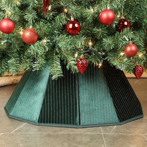Blissun Christmas Tree Collar, Velvet Foldable Christmas Tree Ring with Golden Dotted line, Christmas Tree Skirt for Artificial Christmas Trees Decoration, Green by Blissun