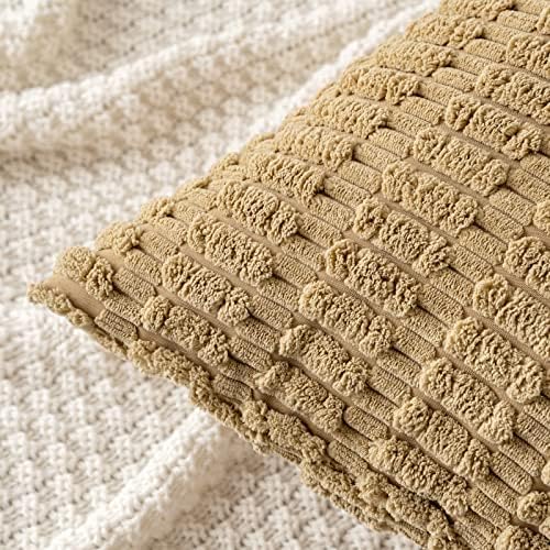 MIULEE Pack of 2 Corduroy Decorative Throw Pillow Covers 24x24 Inch Soft Boho Striped Pillow Covers Modern Farmhouse Home Decor for Sofa Living Room Couch Bed Khaki - Image 2