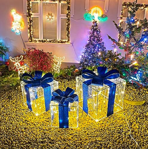 Christmas Decorations: Set of 3 Christmas Lighted Gift Boxes - Image 4