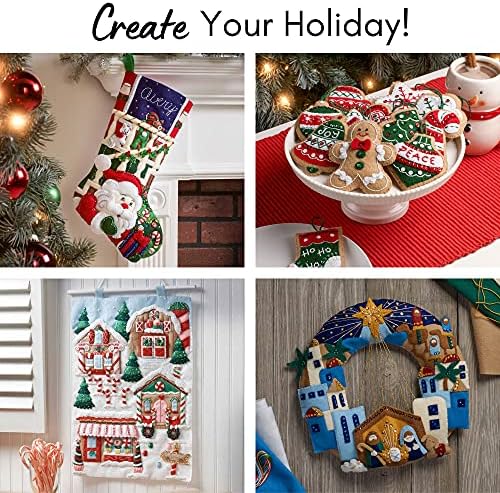 Bucilla Felt Applique Christmas Stocking Kit, 18", Snowman and Puppies, Multi, (86900E) - Image 4