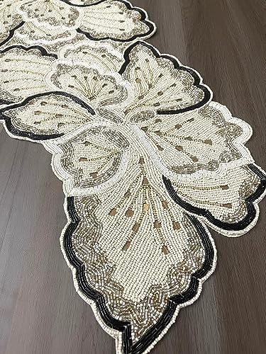 Enliven Handmade Beaded Table Runner, 13x36 Inches Lightweight Decorative Table Runner, Perfect for Dining/Wedding/Party/Everyday Use & Easy to Clean, Elegant Beaded Runner - Image 3