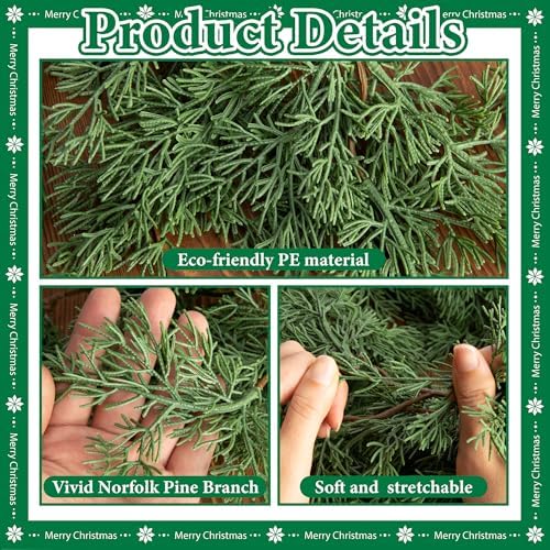 2 Pcs Christmas Norfolk Pine Garland, 6 Ft Dense Pines Realistic Touch Garland Ornaments, Greenery Artificial Pine Cypress Garlands for Christmas Holiday Mantle Fireplace Table Home Decor - Image 3
