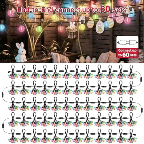 LAMPHOME LED Outdoor String Lights, 4 Pack 26FT Patio Lights with 12+1 Edison Shatterproof Bulbs, UL Waterproof Connectable Dimmable Multicolor Outside easterLights for Backyard Porch Easter Decor - Image 7