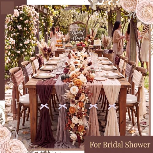 Remagr 12 Pcs Fall Cheesecloth Gauze Table Runners, Gradient Brown - Image 5