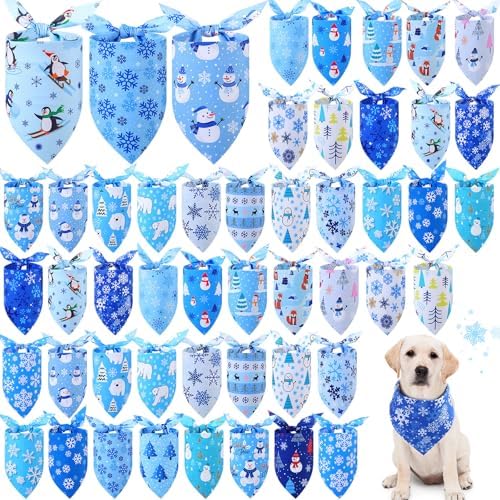 Abbylike 50 Pcs Winter Dog Bandanas Bulk, Blue Snowflake Snowman Penguin by Abbylike