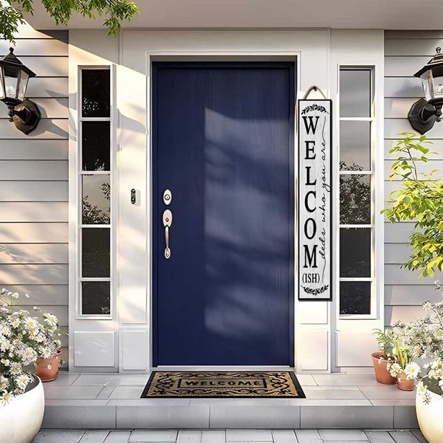 48x8 Inch Rustic Farmhouse Large Vertical Porch Sign - Wood Plank Set, Whimsical "Welcomish" Design, Indoor & Outdoor Compatible - Image 2