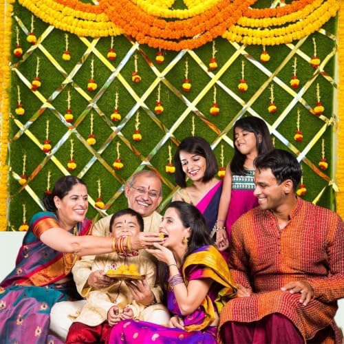 9x6ft India Pooja Backdrop Marigold Garland Diwali Indian Traditional Festival Photography Background for Wedding Mehndi Party Banner Decorations Photo Studio Props - Image 6