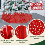 Red Christmas Tree Collar 31.49 Inch Sequin Foldable Christmas Tree Ring Velvet Tree Skirt Cover for Xmas Pencil Tree Holiday Decor - Image 6