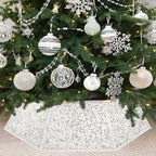 Christmas Tree Collar with Sparkling Sequin Tree Skirt for Holiday Home Decor Xmas Tree Ring(White, X-Large) by SunshineDecor