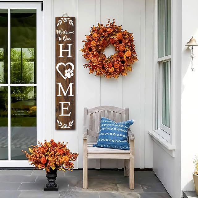 FemiaD Welcome To Our Home Sign For Front Porch Standing 8x48inch Wooden Dog Paw Welcome Sign Large Farmhouse Rustic Outdoor Tall Vertical Porch Sign for Home Front Door Wall Decor - Image 5