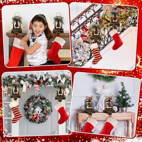 Therwen 2 Pcs Christmas Stocking Holders Lantern, LED, Xmas Tree, Bronze - Image 6