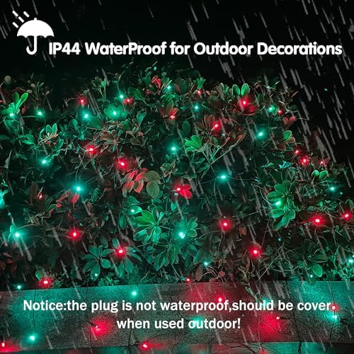 HISHINY LED Christmas Net Lights Outdoor, 5ftx5ft 100LED Green Wire, Connectable Bush Mesh Net Lights String for Halloween Christmas Party,Shrub,Yard,Tree（Red&Green） - Image 3