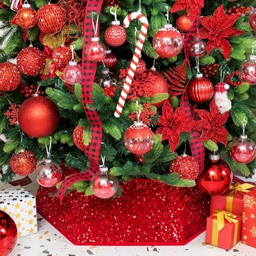 XmasExp Christmas Tree Collar, 33.5 inch Sequin Tree Skirt Stand Base Cover for Home Decor, Large Size 6 Piece, Red by XmasExp