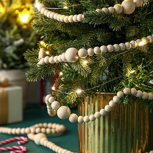 Ceenna 8 Pcs 9ft Rustic Christmas Wooden Bead Garland, Total 72ft, Natural - Image 4