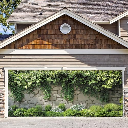 7X16FT Summer Tropical Leaves Garage Door Cover Decorations Tropical Leaves Fence Garage Door Banner for Outdoor Indoor Summer Party Photography Backdrop by ANNAQUEEN