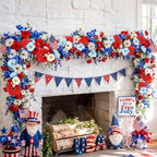 6 ft Red White Blue Garland 4th of July Patriotic Flower Garland for Mantle Artificial 250th Decoration with Daisy Lavender Vine Memorial Day Faux Floral for Independence Table Decor - Image 3