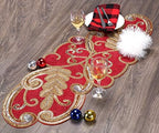 Lightnpro Christmas Beaded Table Runner 13x36 Inch - Maroon Gold Fancy Scrolled Design - Rustic Farmhouse Handmade Needle Work Holiday Table Centerpiece for Thanksgiving, Dining Room & Every Décor - Image 3