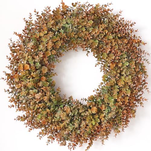 32" Large Fake Eucalyptus Fall Wreath for Front Door Decor(Orange-Green) by GLIDLION