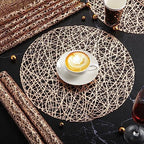 Sieral 48 Packs Gold Round Placemats 15 Inch Hollow Out Pressed Vinyl Place Mats Heat Resistant Woven Gold Placemats for Christmas Dinner Table Winter Holiday Party Wedding Centerpiece Decoration - Image 4