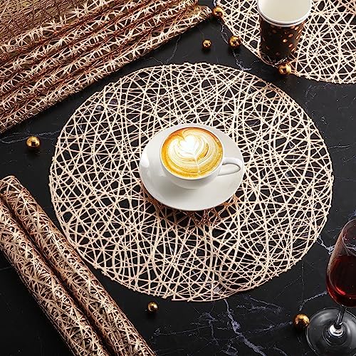 Sieral 24 Packs Round Placemats 15 Inch Hollow Out Pressed Vinyl,Gold - Image 4
