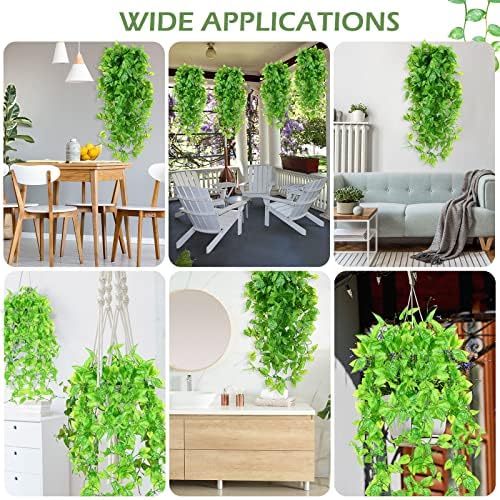 Hoteam 12 Pcs Artificial Hanging Greenery Plants, Marble Queen Pothos - Image 5