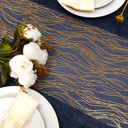 Snowkingdom 2pcs Gold Wave Table Runner, 11×108 Inch Golden Metallic Sparkle Lines Mesh Table Runners, Lightweight Gold Party Decorations for Mothers Day, Wedding, Birthday, Christmas, Party Dinner - Image 5