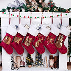 GEX Christmas Stockings 8 Pack for Family 20" Gold Sequins Red Velvet with White Soft Faux Fur Embroidery Classic Fireplace Tree Decorations for Xmas Season Decor (Set of 8) - Image 6