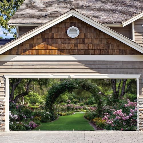 7 * 16FT Summer Garage Door Cover Decorations Sunset Palm Trees Garage Door Banner for Outdoor Indoor Summer Party Photography Backdrop (Green leaf arch, 7 * 16 ft) by ANNAQUEEN