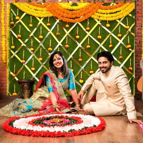 10x6.5ft India Pooja Backdrop Marigold Garland Diwali Indian Traditional Festival Photography Background for Wedding Mehndi Party Banner Decorations Photo Studio Props - Image 4