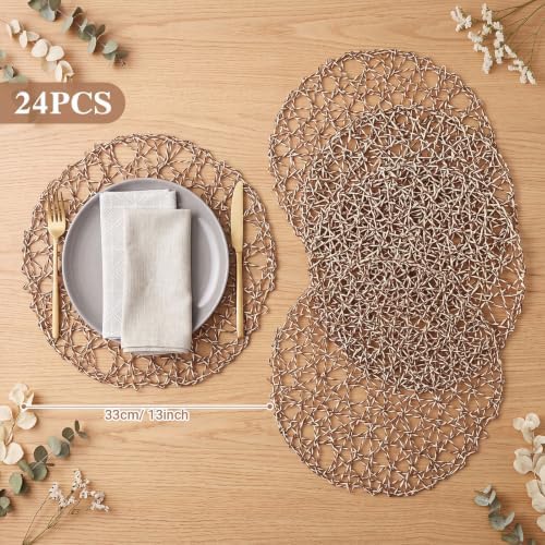 Threehoney Paper Braided Round Placemats, Set of 24, Mocha, 13 in - Image 2