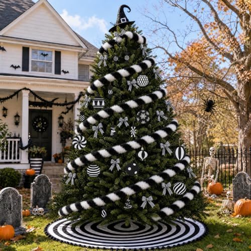 40Pcs Black White Striped Christmas Garland Tree Decor Set, Goth Xmas Decor - Image 4