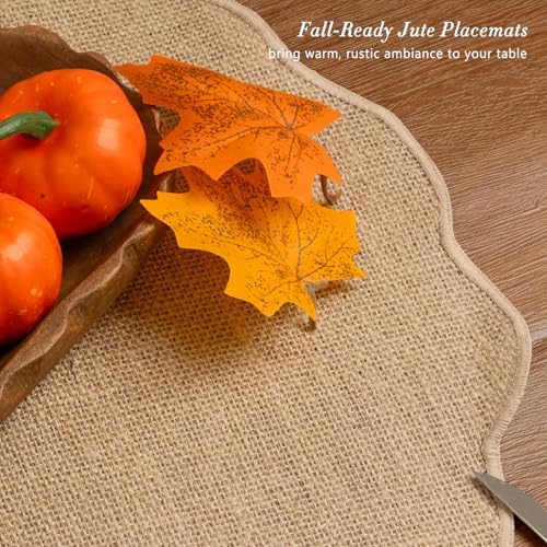 Noctiflorous Round Burlap Placemats Set of 12 Jute Rustic Place Mats for Dining Table Heat Resistant Natural Farmhouse Table Mats Decor (Wave Rim) - Image 4