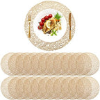 Sieral 48 Packs Gold Round Placemats 15 Inch Hollow Out Pressed Vinyl Place Mats Heat Resistant Woven Gold Placemats for Christmas Dinner Table Winter Holiday Party Wedding Centerpiece Decoration by Sieral