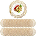 Sieral 24 Packs Round Placemats 15 Inch Hollow Out Pressed Vinyl,Gold by Sieral