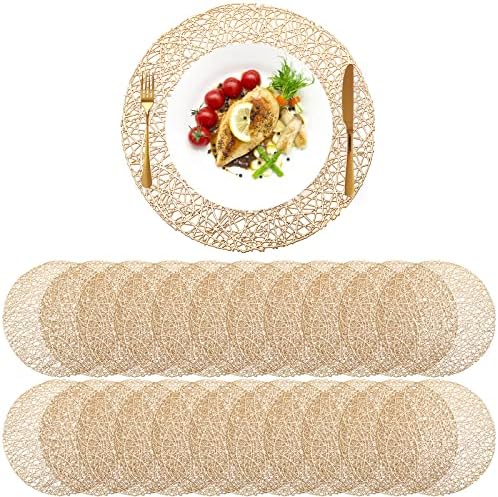 Sieral 24 Packs Round Placemats 15 Inch Hollow Out Pressed Vinyl,Gold by Sieral