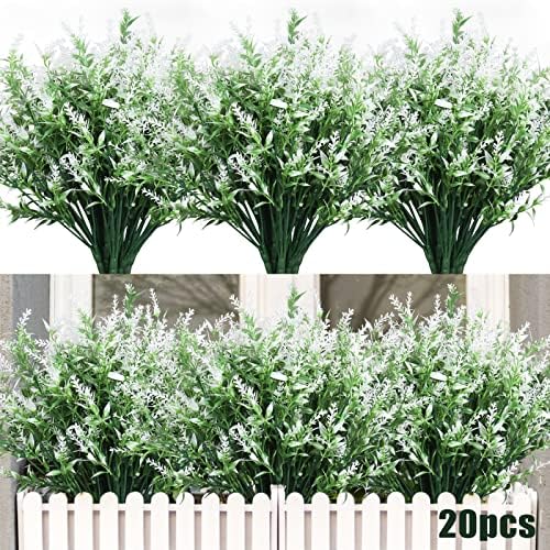 RECUTMS White Outdoor Artificial Flowers UV Resistant Fake Plants 20 Bundle by RECUTMS