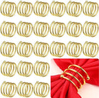 Moxweyeni 50 Pcs Gold Napkin Rings Metal Spiral Napkin Rings Round Napkin Holders Buckles DIY Cloth Napkin Holder for Christmas Thanksgiving Wedding Receptions Banquet Tables Party Decor by Moxweyeni