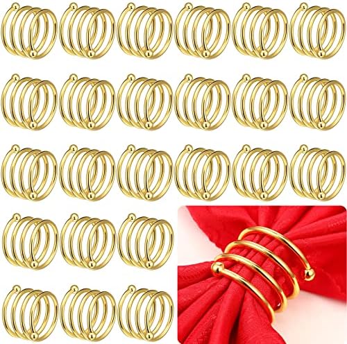 Moxweyeni 50 Pcs Gold Napkin Rings Metal Spiral Napkin Rings Round Napkin Holders Buckles DIY Cloth Napkin Holder for Christmas Thanksgiving Wedding Receptions Banquet Tables Party Decor by Moxweyeni