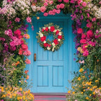 24 Inch Summer Floral Wreath, Vibrant Hot Pink Peony Wreath with White Anemone, White Berry & Variegated Foliage,Artificial Flower Wreath for Front Door Porch Wall Window Farmhouse Holiday Home Decor - Image 3