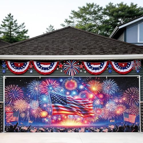 7x16FT Independence Day Garage Door Banner Eagle American Flag Garage Door Cover Decoration for Patriots Party (USA Flag, 7 * 16) by FOREVERQUEEN
