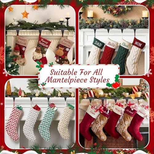 4-Pack Christmas Stocking Holders for Mantel, Weighted Metal Hooks, Black - Image 6