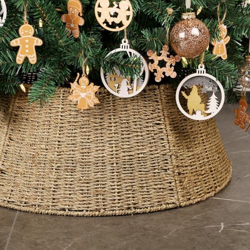 Blissun Christmas Tree Collar, 26.8" Rattan Farmhouse Christmas Tree Ring, Natural Woven Rustic Christmas Tree Skirt (Nature, X-Large) - Image 4