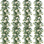 TOCHGREEN 4 Pack Artificial Eucalyptus Flower Garland with White Roses by TOCHGREEN