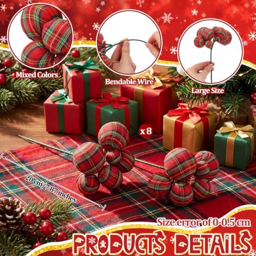 Daifunli 8 Pcs Buffalo Plaid Christmas Ball Tree Picks 7.87 Inch Xmas Picks - Image 2
